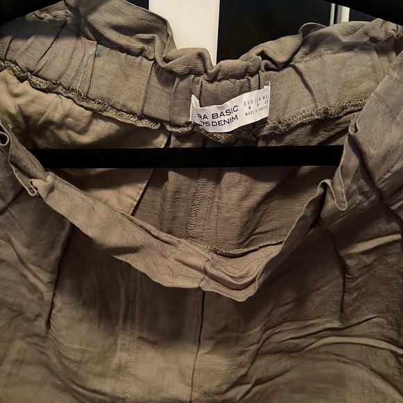 Zara olive green ankle length pants - elastic waist linen viscose blend - medium - Picture 2 of 3